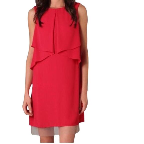 BCBGMAXAZRIA Runway Cardine Drape Chiffon V-Neck Dress Style Red Size Small S - Picture 1 of 14